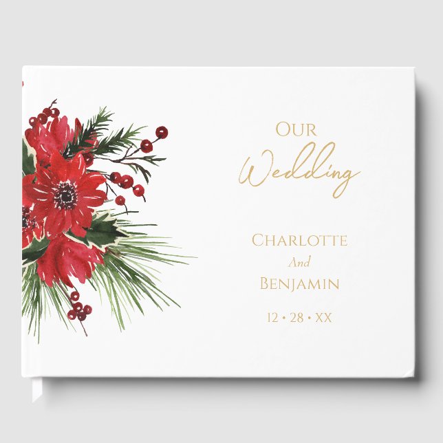 Simple Classic Christmas Wedding Guest Book (Front)