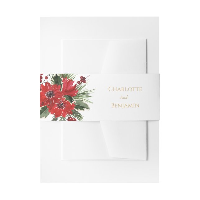 Simple Classic Christmas White Wedding Invitation Belly Band (Front Example)