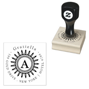Simple Classic Circle Monogram Return Address  Rubber Stamp