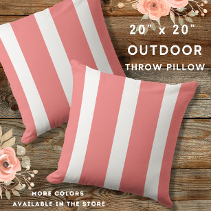 Simple Classic Coral And White Striped Outdoor Pillow
