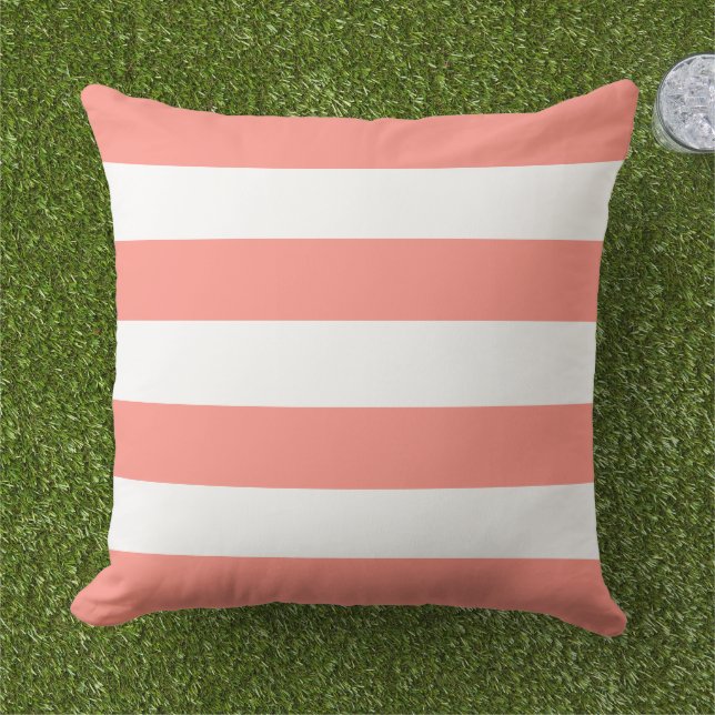 Simple Classic Coral Horizontal Stripes Outdoor Pillow (Grass)