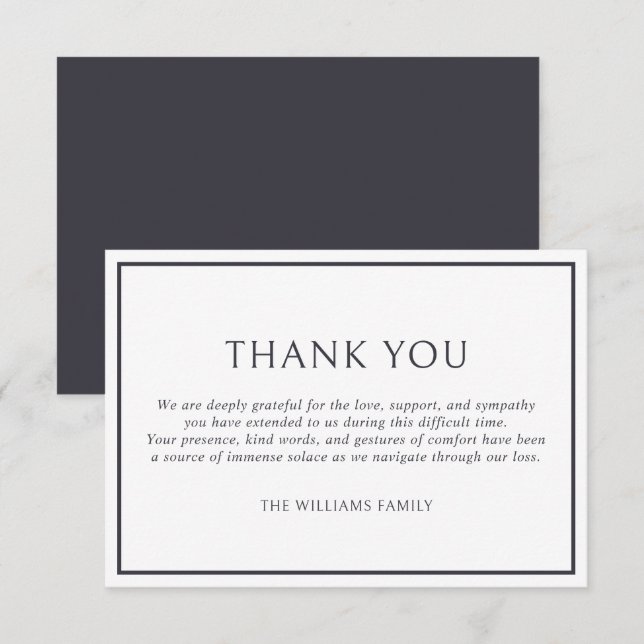 Simple Classic Dark Grey Frame Funeral Sympathy Thank You Card (Front/Back)
