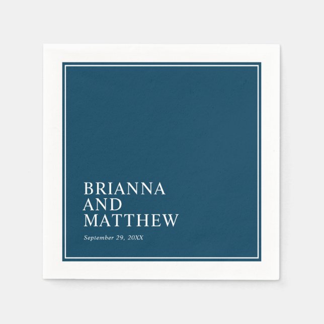 Simple Classic Double Frame in Navy Blue and White Napkin (Front)