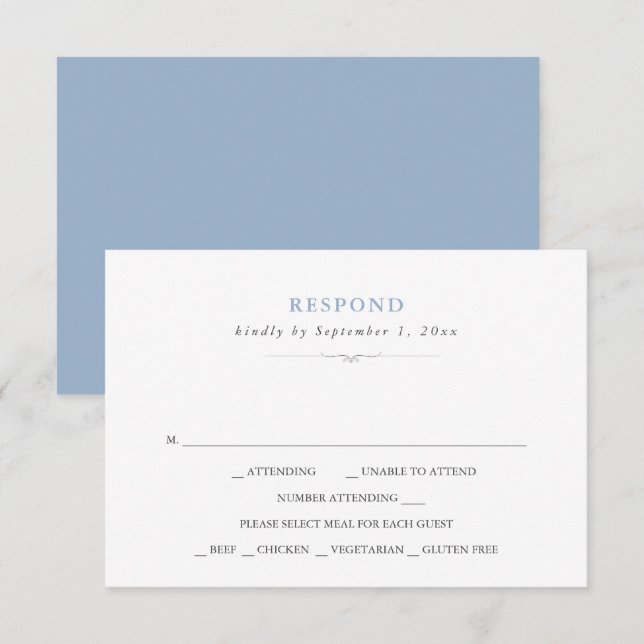 Simple Classic Dusty Blue Meal Choice RSVP (Front/Back)