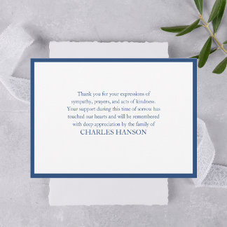 Simple Classic Elegant Blue Memorial Bereavement Thank You Card