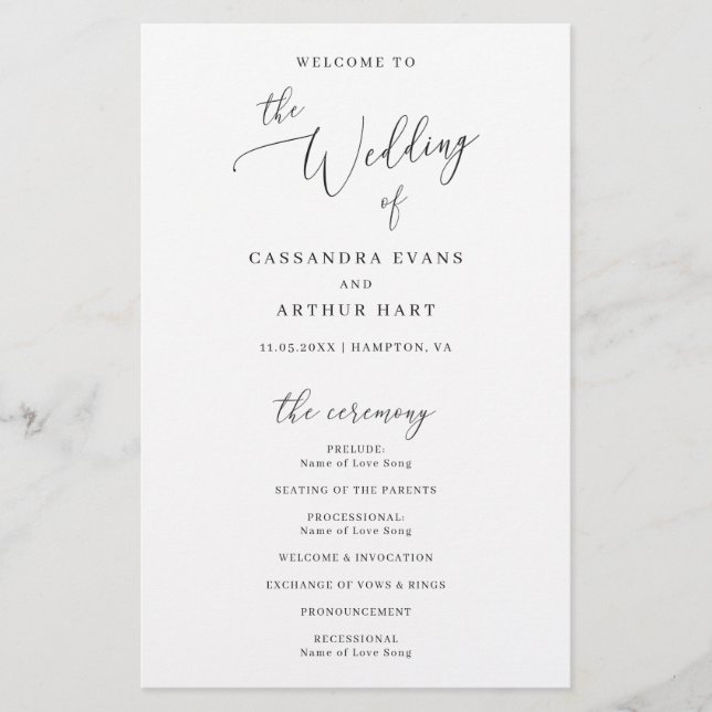 Simple Classic Elegant Budget Wedding Program (Front)