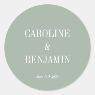 Simple Classic Elegant Dusty Sage Custom Wedding Round Sticker