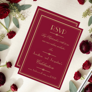 Simple Classic Elegant Gold Script Chic Burgundy RSVP Card