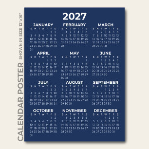 Simple Classic Elegant Navy Blue 2027 Calendar Poster