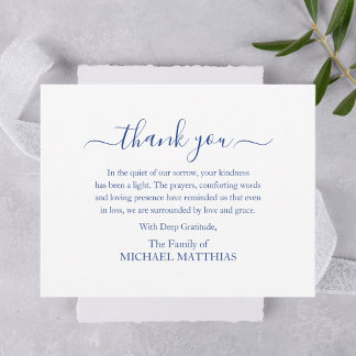 Simple Classic Elegant Navy Blue & White Funeral Card