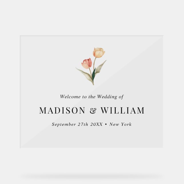 Simple Classic Elegant Tulips Wedding Welcome Sign (Front)
