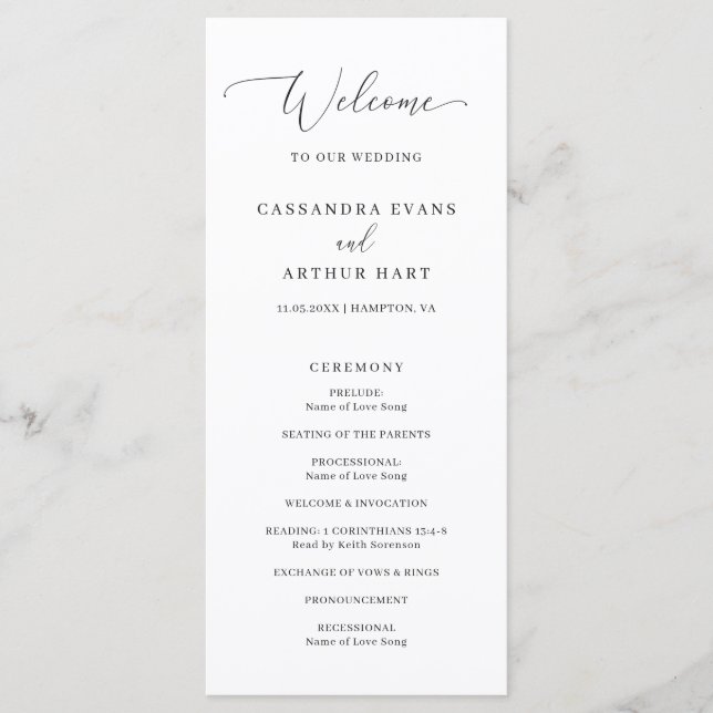 Simple Classic Formal Elegant Wedding Program (Front)