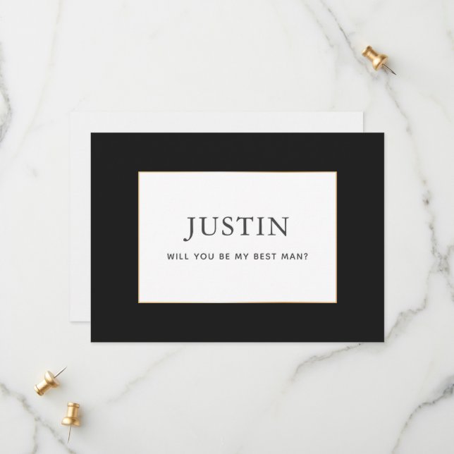 Simple Classic Gold Will You Be My Best Man Card (Front/Back In Situ)