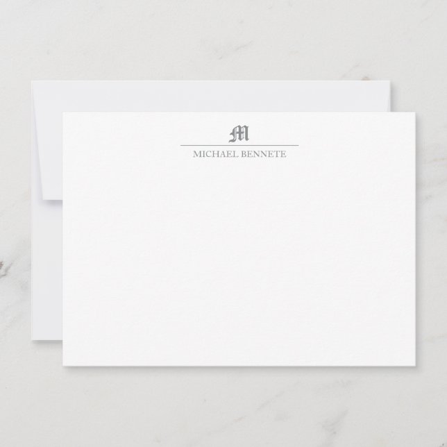 Simple Classic Gothic Line Monogram Metallic Grey Card (Front)