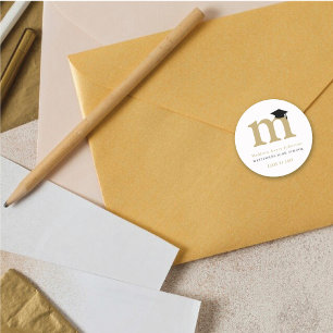 Simple Classic Grad Monogram Modern Graduation Cap Round Sticker