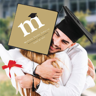 Simple Classic Graduate Monogram Minimalist Modern Graduation Cap Topper
