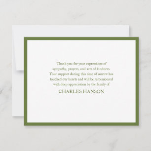 Simple Classic Green Elegant Memorial Bereavement Card