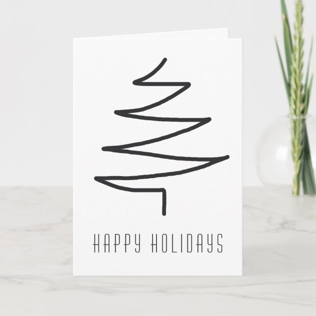 Simple Classic Hand Drawn Abstract Christmas Tree  Holiday Card (Front)