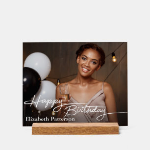 Simple Classic Happy Birthday Photo Acrylic Sign