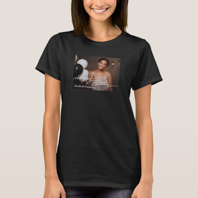 Simple Classic Happy Birthday Photo T-Shirt (Front)