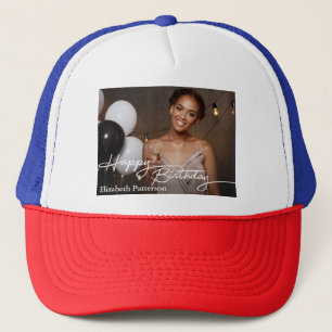 Simple Classic Happy Birthday Photo Trucker Hat