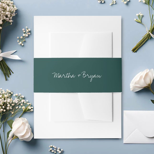Simple Classic Hunter Green Modern Wedding Invitation Belly Band (Creator Uploaded)