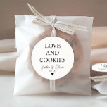 Simple Classic LOVE COOKIES Heart Wedding Favour Classic Round Sticker<br><div class="desc">A Classic Black Thank You Wedding Sticker featuring "Love and Cookies" in a classic modern elegant font. 
You can easily personalized it with your names and wedding date.</div>