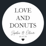 Simple Classic LOVE DONUTS Heart Wedding Favour Round Sticker<br><div class="desc">A Classic Black Thank You Wedding Sticker featuring "Love and DONUTS" in a classic modern elegant font. 
You can easily personalized it with your names and wedding date.</div>