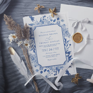Simple Classic Love Script Rose QR Code Wedding Invitation