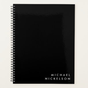 Simple Classic Masculine   Name on Black Planner