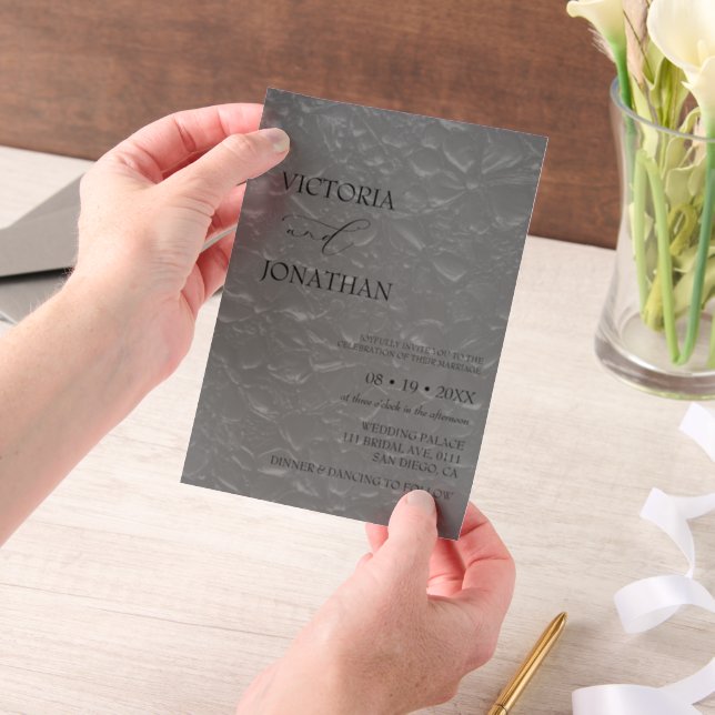 Simple Classic Minimal Black Elegant Wedding  Vellum Invitations (Handheld)