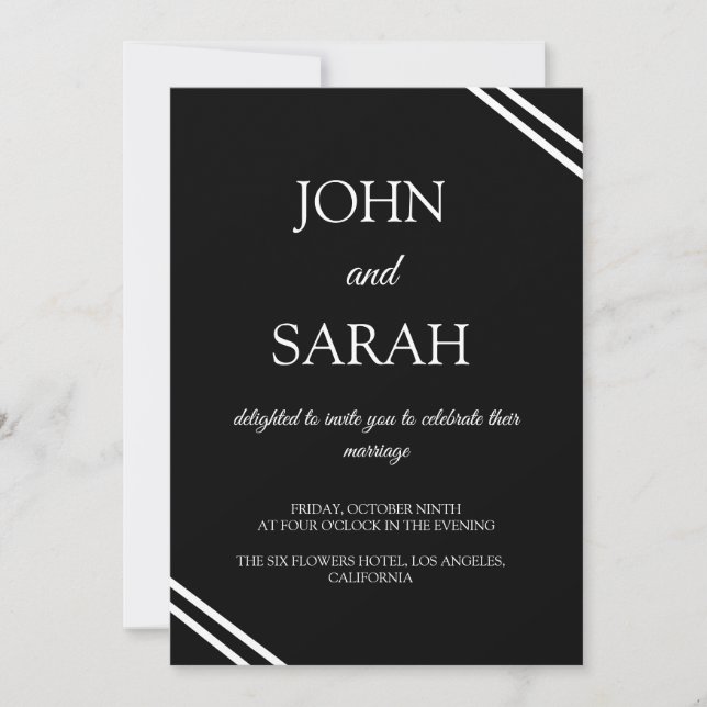 Simple classic Minimalist black and white Wedding Invitation (Front)
