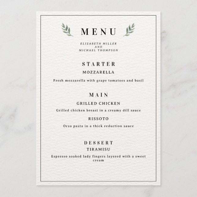 Simple Classic Minimalist Wedding Menu, Modern  Menu (Front)