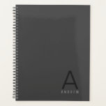 Simple Classic Modern Personalized Name Guys Grey Planner<br><div class="desc">Modern classic and understated masculine monogram initial and personalized name printed on the cover of a dark grey planner in a classic minimal, sans-serif font for a simple, professional and modern daily calendar to help you get organized and keep track of your schedule for work, school, family, or business.</div>