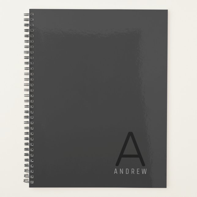 Simple Classic Modern Personalized Name Guys Grey  Planner (Front)