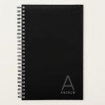 Simple Classic Modern Personalized Name Planner<br><div class="desc">Understated modern masculine monogram initial and personalized name customized on the cover of a black, gray, and white planner in a classic minimal, sans-serif font for a simple, professional and modern daily organizer and planner with calendar to help you get organized and keep track of your schedule for work, school,...</div>