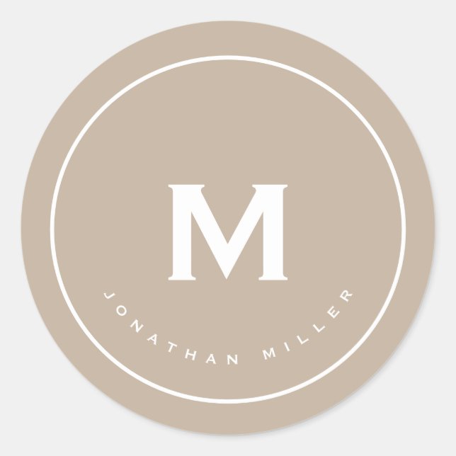 Simple Classic Monogram Beige Classic Round Sticker (Front)