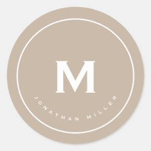 Simple Classic Monogram Beige Round Sticker