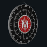 Simple Classic Monogram Black Red Dartboard<br><div class="desc">Modern black dart board with simple red monogram medallion with classic block typography initial in white. Personalize with monogram initial; use customize menu to change background colour or typography.</div>