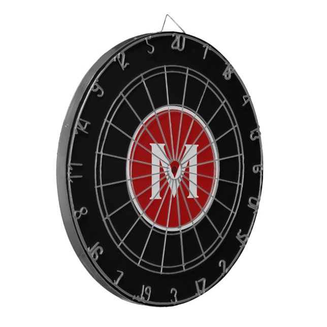 Simple Classic Monogram Black Red Dartboard (Front Left)