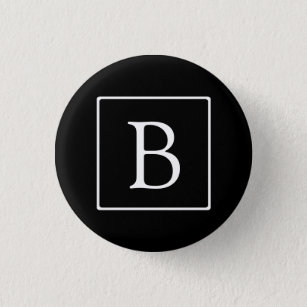 Simple Classic Monogram   Black w/ White Text 1 Inch Round Button