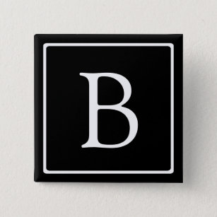 Simple Classic Monogram   Black w/ White Text 2 Inch Square Button