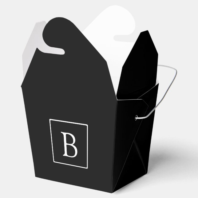 Simple Classic Monogram | Black w/ White Text Favor Box (Opened)
