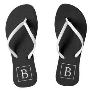 Simple Classic Monogram   Black w/ White Text Flip Flops