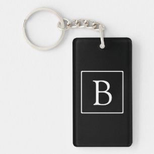Simple Classic Monogram   Black w/ White Text Keychain
