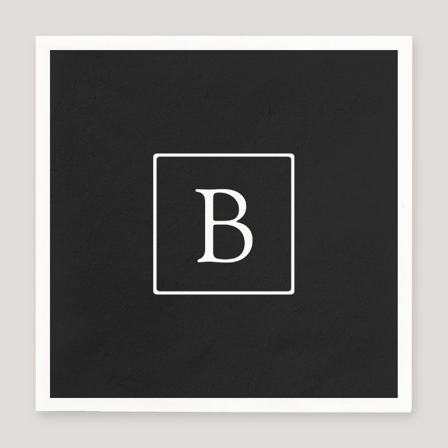 Simple Classic Monogram | Black w/ White Text Napkin (Creator Uploaded)