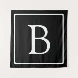 Simple Classic Monogram   Black w/ White Text Tapestry