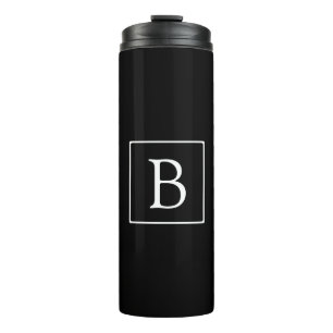Simple Classic Monogram   Black w/ White Text Thermal Tumbler