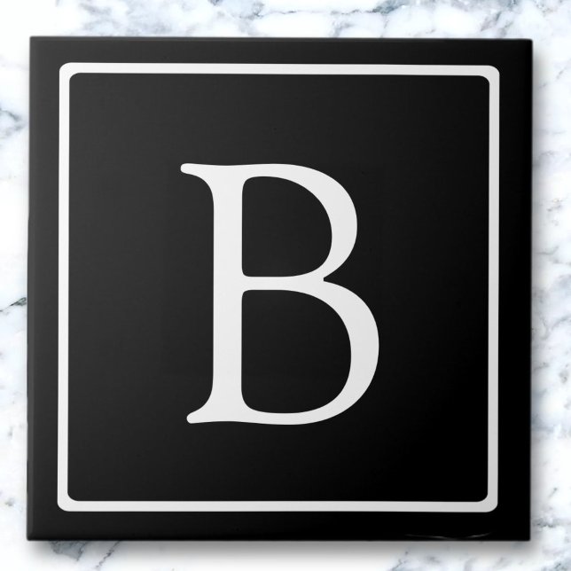 Simple Classic Monogram | Black w/ White Text Tile (Creator Uploaded)