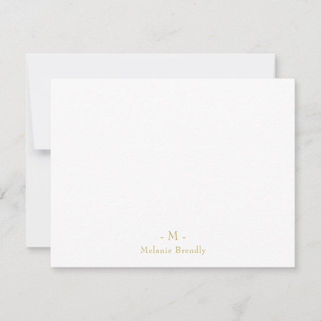Simple Classic Monogram Gold White Note Card (Front)